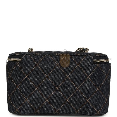 CHANEL MASTER SMALL CLASSIC VANITY CASE DARK BLUE DENIM LIGHT GOLD HARDWARE (17*9.5*8cm) 
